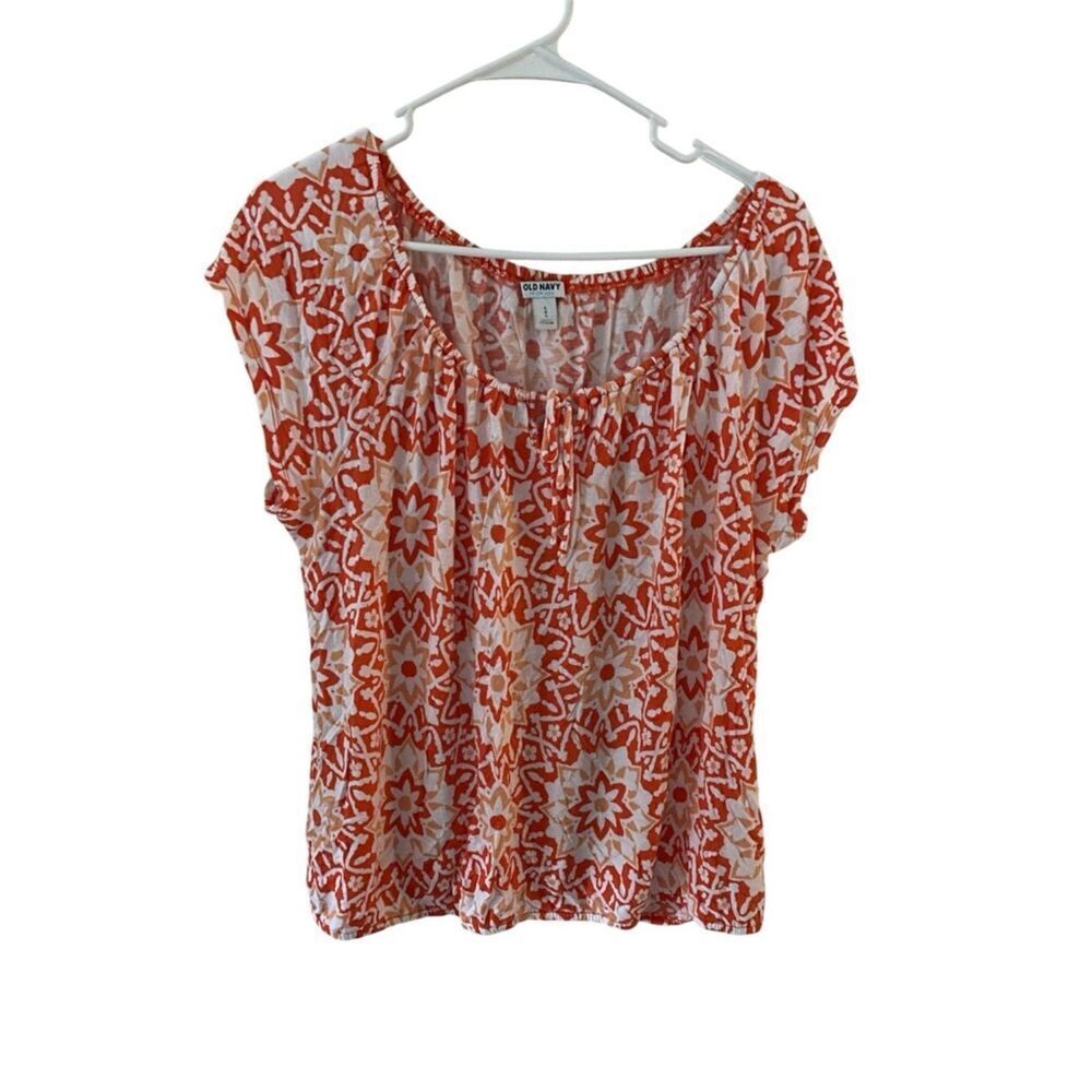 Old Navy Orange Printed Short Sleeve Blouse – Size Large
